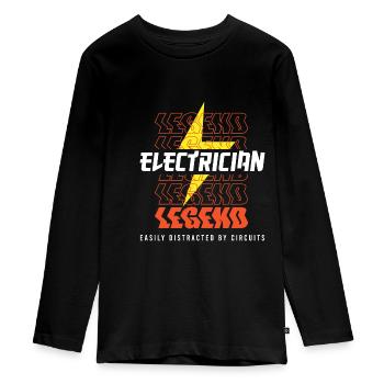 Electrician Legend Ironic Quote Circuits Tension - T-shirt manches longues Premium Ado - noir - Devant - AI Model Kid Female (0cm)