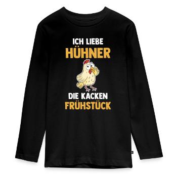 Ich Liebe Hühner Die Kacken Frühstück - Teenager Premium Bio Langarmshirt - Schwarz - Vorne - AI Model Kid Female (0cm)