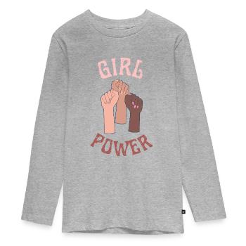 Girl Power Social Justice Fist - Teenager Premium Organic Long Sleeve Shirt - heather grey - Front