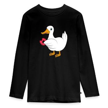 Duck with donut - Teenager Premium Organic Long Sleeve Shirt - black - Front - AI Model Kid Female (0cm)