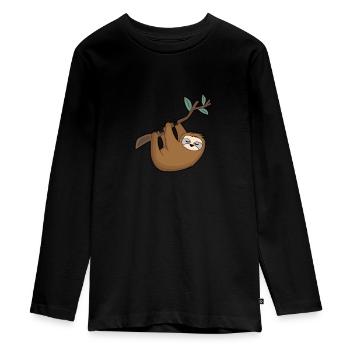 Sloth branch hanging animals sleeping animal gift - Teenager Premium Organic Long Sleeve Shirt - black - Front - AI Model Kid Female (0cm)