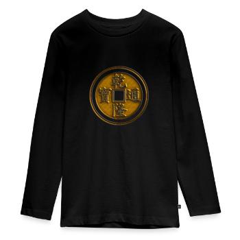 Pièce porte-bonheur, chinois, Feng Shui, argent - T-shirt manches longues Premium Ado - noir - Devant - AI Model Kid Female (0cm)