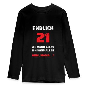 21. Geburtstag Spruch 2001 Geschenk T- Shirt - Teenager Premium Bio Langarmshirt - Schwarz - Vorne - AI Model Kid Female (0cm)