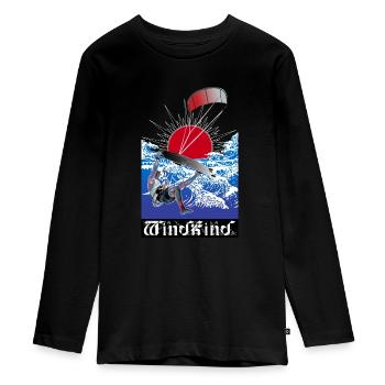 WINDKIND Große Welle - Teenager Premium Bio Langarmshirt - Schwarz - Vorne - AI Model Kid Female (0cm)
