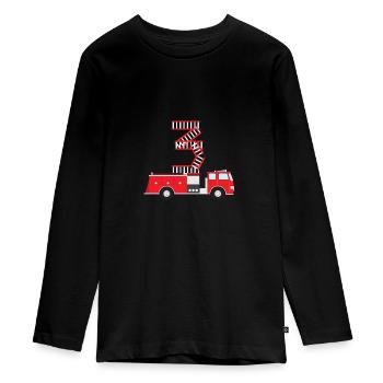 3 Jahre Geburtstag Feuerwehr Feuerwehrauto Geschen - Teenager Premium Bio Langarmshirt - Schwarz - Vorne - AI Model Kid Female (0cm)