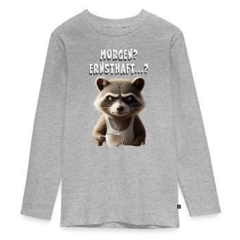 Mürrischer Waschbär Mit Kaffee Spruch Morgenmuffel - T-shirt manches longues Premium Ado - gris chiné - Devant