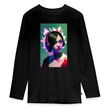 ARTWORK Headphones Girl Lea - Teenager Premium Organic Long Sleeve Shirt - black - Front - AI Model Kid Female (0cm)
