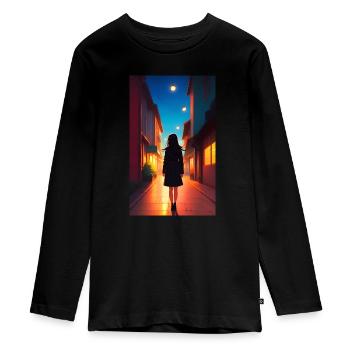 Woman | Face | Girls | Anime - Teenager Premium Organic Long Sleeve Shirt - black - Front - AI Model Kid Female (0cm)