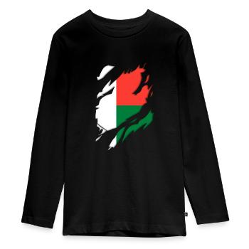 Madagascar flag torn motif - Teenager Premium Organic Long Sleeve Shirt - black - Front - AI Model Kid Female (0cm)