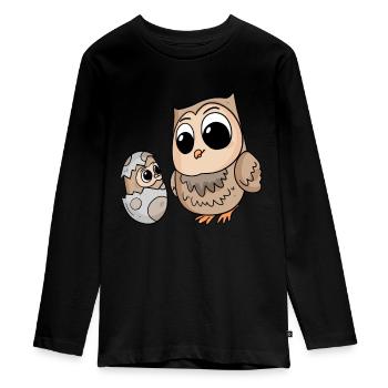 Eule mit Baby Eule - Teenager Premium Bio Langarmshirt - Schwarz - Vorne - AI Model Kid Female (0cm)