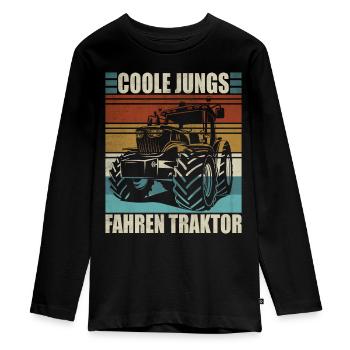 Traktor Junge Kleiner Landwirt Traktor - Teenager Premium Bio Langarmshirt - Schwarz - Vorne - AI Model Kid Female (0cm)