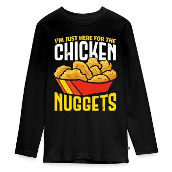 Ich bin nur hier für die Chicken Nuggets Nug Nuggi - Teenager Premium Bio Langarmshirt - Schwarz - Vorne - AI Model Kid Female (0cm)