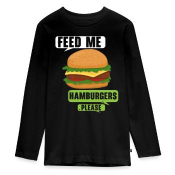 Füttere mich bitte mit Hamburgern Burger Eater Foo - Teenager Premium Bio Langarmshirt - Schwarz - Vorne - AI Model Kid Female (0cm)