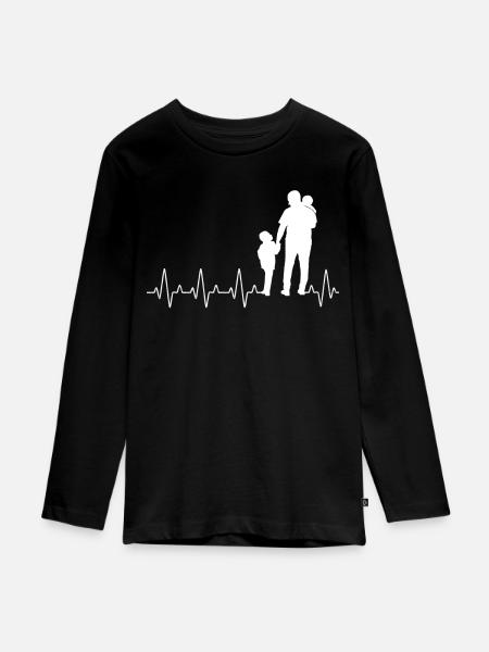 Father 2 Kids Heartbeat Proud Dad - Teenager Premium Organic Long Sleeve Shirt - black