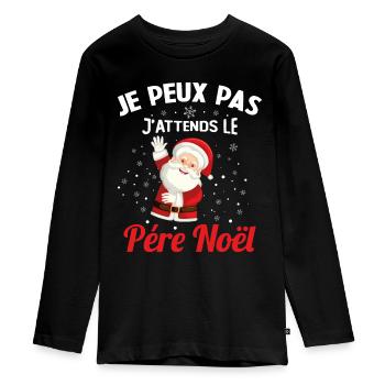J'peux pas j'attends le Père Noël idée cadeau - T-shirt manches longues Premium Ado - noir - Devant - AI Model Kid Female (0cm)