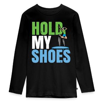 Halt meine Schuhe Trampolin Trampolin Trampolinspr - Teenager Premium Bio Langarmshirt - Schwarz - Vorne - AI Model Kid Female (0cm)