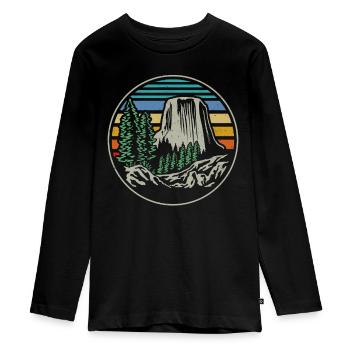 Devils Tower National Monument - Teenager Premium Bio Langarmshirt - Schwarz - Vorne - AI Model Kid Female (0cm)