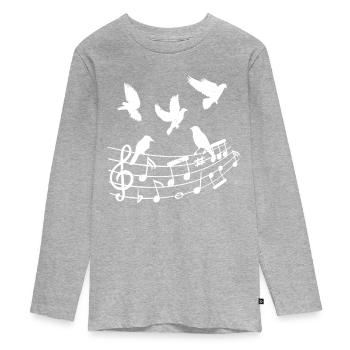 Vögel Musiknoten Naturliebhaber - Teenager Premium Bio Langarmshirt - Grau meliert - Vorne