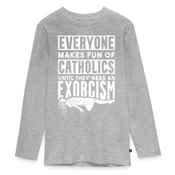Catholiques, Église, Exorcisme - T-shirt manches longues Premium Ado - gris chiné - Devant