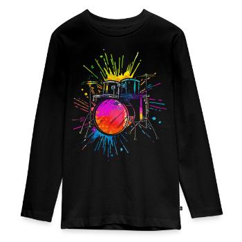 Schlagzeug, Schlagzeuger - Teenager Premium Bio Langarmshirt - Schwarz - Vorne - AI Model Kid Female (0cm)