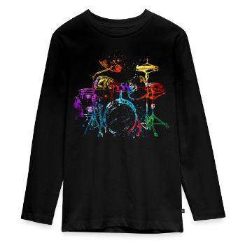 Schlagzeug, Schlagzeuger - Teenager Premium Bio Langarmshirt - Schwarz - Vorne - AI Model Kid Female (0cm)