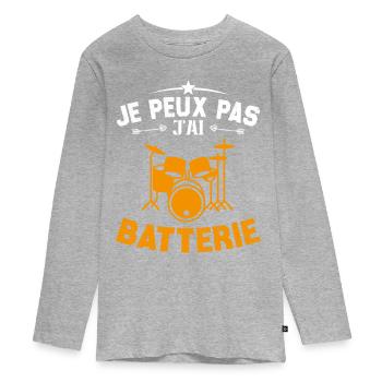 je peux pas j'ai batterie - T-shirt manches longues Premium Ado - gris chiné - Devant