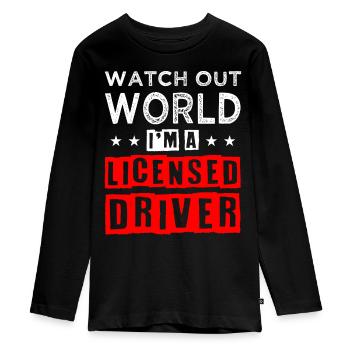 Nouveau permis de conduire - T-shirt manches longues Premium Ado - noir - Devant - AI Model Kid Female (0cm)