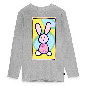 Pastell Bunny Osterhase auf gelbem Hintergrund - Teenager Premium Bio Langarmshirt - Grau meliert - Vorne
