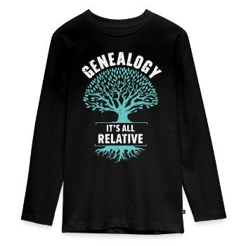 Genealogie Es ist alles relativ Genealogin - Teenager Premium Bio Langarmshirt - Schwarz - Vorne - AI Model Kid Female (0cm)
