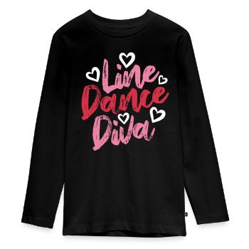 Linedance Diva - Linedancing Countrymusic - Teenager Premium Bio Langarmshirt - Schwarz - Vorne - AI Model Kid Female (0cm)