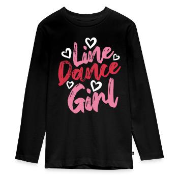 Linedance Girl - Linedancing Countrymusic - Teenager Premium Bio Langarmshirt - Schwarz - Vorne - AI Model Kid Female (0cm)