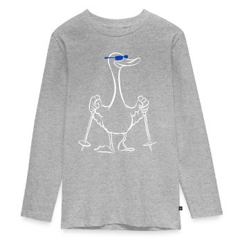 Canard colvert - Canard aux bâtons - Marche - T-shirt manches longues Premium Ado - gris chiné - Devant