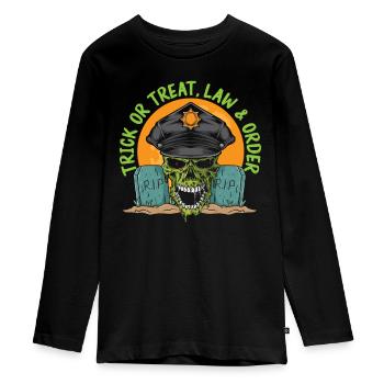 Süßes oder Saures, Ordnungshüter Halloween - Teenager Premium Bio Langarmshirt - Schwarz - Vorne - AI Model Kid Female (0cm)