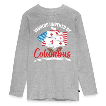 Von Kolumbus entdeckte Welten Indigene - Teenager Premium Bio Langarmshirt - Grau meliert - Vorne
