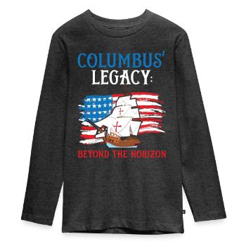 L’héritage de Christophe Colomb : au-delà de l’horizon Kolu - T-shirt manches longues Premium Ado - anthracite chiné - Devant - AI Model Kid Female (0cm)