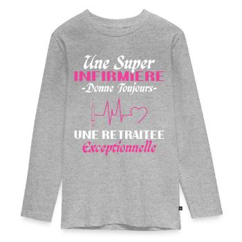 Pensionierte Krankenschwester Humor, Ruhestandsgeschenk - Teenager Premium Bio Langarmshirt - Grau meliert - Vorne
