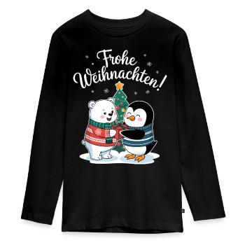 Frohe Weihnachten Eisbär Pinguin süß Bescherung - Teenager Premium Bio Langarmshirt - Schwarz - Vorne - AI Model Kid Female (0cm)