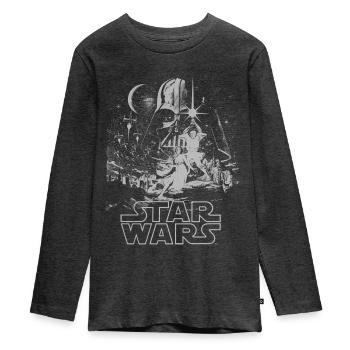 Star Wars Galaxy with Darth Vader Retro - Teenager Premium Organic Long Sleeve Shirt - heather anthracite - Front - AI Model Kid Female (0cm)