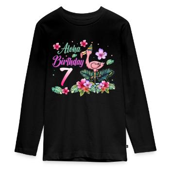 Aloha Geburtstag 7 Flamingo Vogel 7. Geburtstag - Teenager Premium Bio Langarmshirt - Schwarz - Vorne - AI Model Kid Female (0cm)