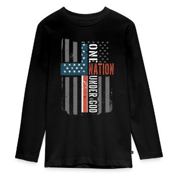 Une nation sous le drapeau américain - T-shirt manches longues Premium Ado - noir - Devant - AI Model Kid Female (0cm)