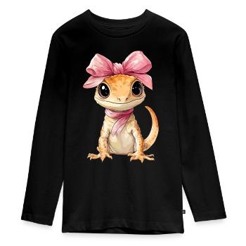 Coquette Bogen Haubengecko Eidechse Mom Girl Rosa - Teenager Premium Bio Langarmshirt - Schwarz - Vorne - AI Model Kid Female (0cm)