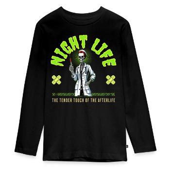 Skeleton Halloween night life - Teenager Premium Bio Langarmshirt - Schwarz - Vorne - AI Model Kid Female (0cm)