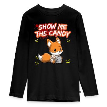 Show Me The Candy Halloween Costume Trick Or Treat - Teenager Premium Organic Long Sleeve Shirt - black - Front - AI Model Kid Female (0cm)