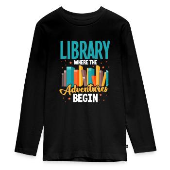 La bibliothèque - T-shirt manches longues Premium Ado - noir - Devant - AI Model Kid Female (0cm)