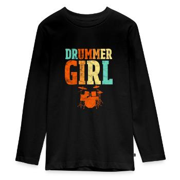 Batterie - T-shirt manches longues Premium Ado - noir - Devant - AI Model Kid Female (0cm)