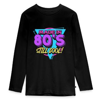 années 80 - T-shirt manches longues Premium Ado - noir - Devant - AI Model Kid Female (0cm)