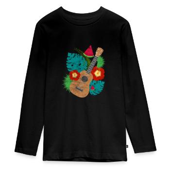 Ukulélé - T-shirt manches longues Premium Ado - noir - Devant - AI Model Kid Female (0cm)