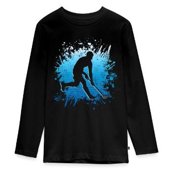 Floorball Player Floorballer Salibandy Floorball - Teenager Premium Organic Long Sleeve Shirt - black - Front - AI Model Kid Female (0cm)