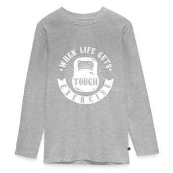 When Life Gets Tough Exercise Dumbbell Exercising - Teenager Premium Organic Long Sleeve Shirt - heather grey - Front