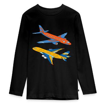 Große Flugzeuge - Teenager Premium Bio Langarmshirt - Schwarz - Vorne - AI Model Kid Female (0cm)